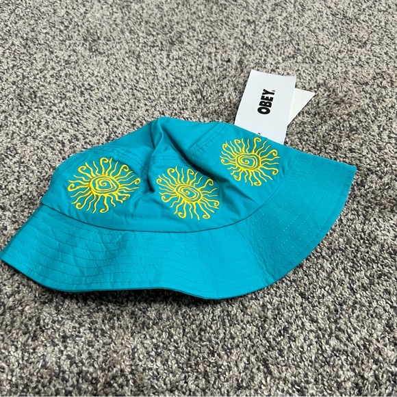 NWT OBEY URBAN OUTFITTERS Gravel Bucket Hat Teal Yellow Suns - Picture 2 of 6